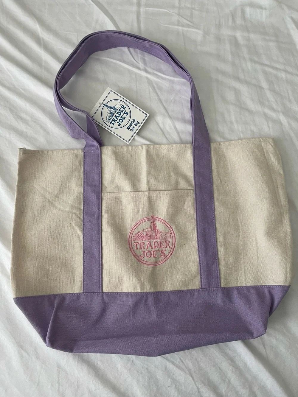 Trader Joe’s Large Lavender Canvas Reusable Tote Bag - Picture 1 of 3